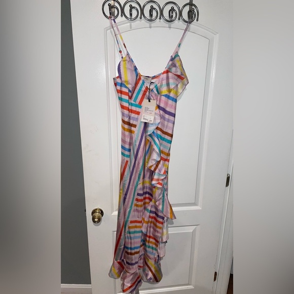 New! Brogger Edith Silk Rainbow Ruffle Slip Dress 🌈 Medium NWT! - Picture 11 of 16